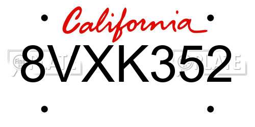 8VXK352 California License Plate