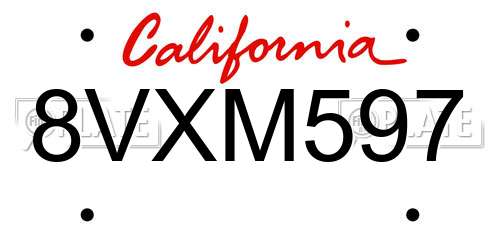 8VXM597 California License Plate