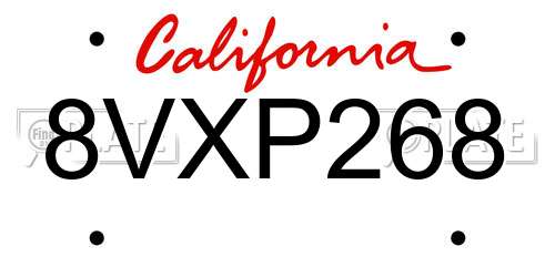 8VXP268 California License Plate