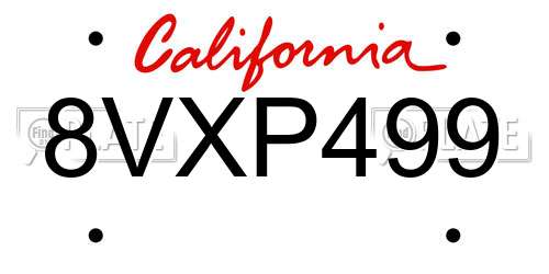 8VXP499 California License Plate