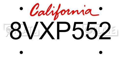 8VXP552 California License Plate