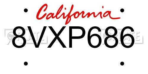 8VXP686 California License Plate