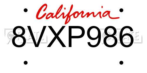 8VXP986 California License Plate
