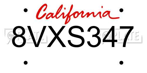 8VXS347 California License Plate