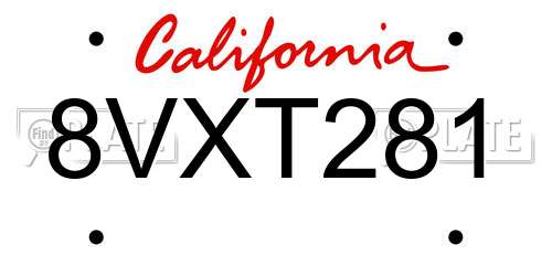 8VXT281 California License Plate
