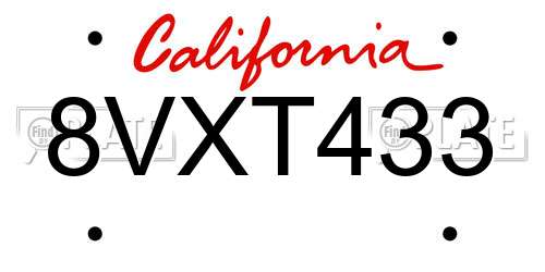 8VXT433 California License Plate