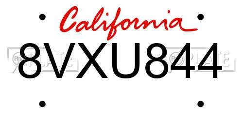 8VXU844 California License Plate