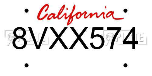 8VXX574 California License Plate