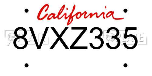 8VXZ335 California License Plate