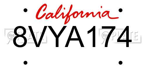8VYA174 California License Plate