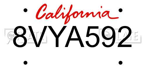 8VYA592 California License Plate