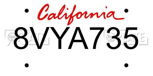 8VYA735 California License Plate