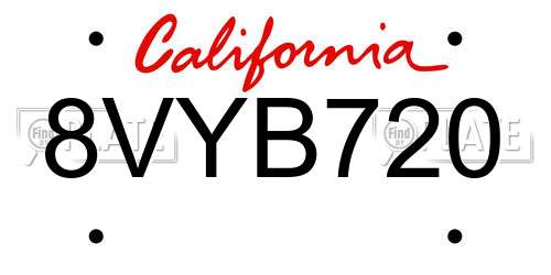 8VYB720 California License Plate
