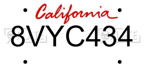 8VYC434 California License Plate