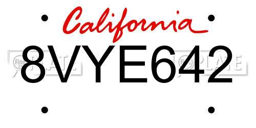 8VYE642 California License Plate