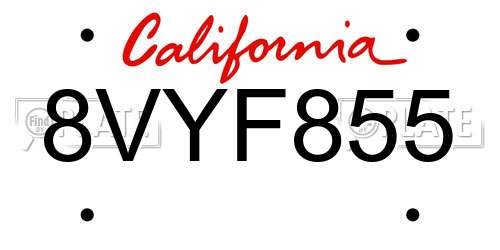 8VYF855 California License Plate