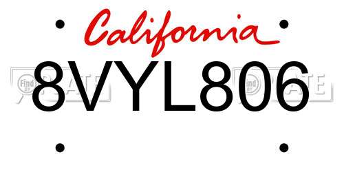 8VYL806 California License Plate