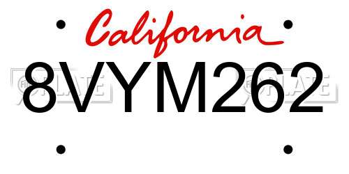 8VYM262 California License Plate