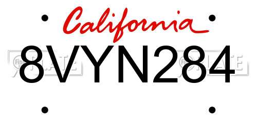 8VYN284 California License Plate