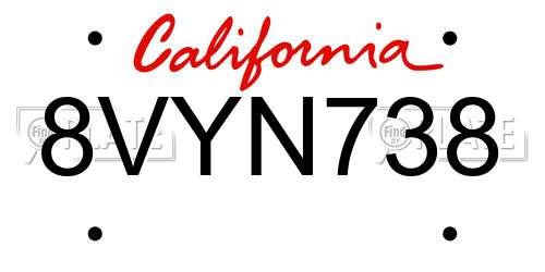 8VYN738 California License Plate
