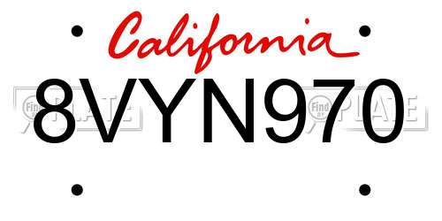 8VYN970 California License Plate