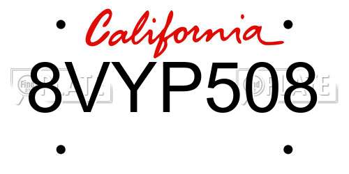 8VYP508 California License Plate