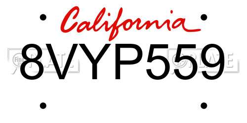 8VYP559 California License Plate