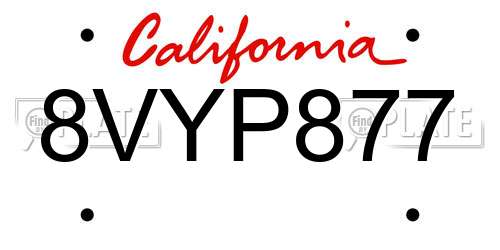 8VYP877 California License Plate