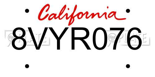 8VYR076 California License Plate