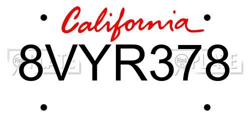 8VYR378 California License Plate