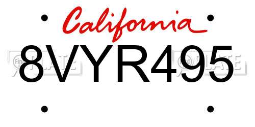 8VYR495 California License Plate