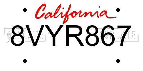 8VYR867 California License Plate