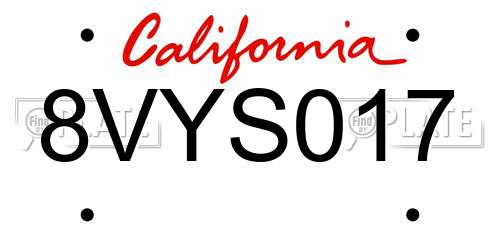 8VYS017 California License Plate