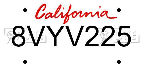 8VYV225 California License Plate