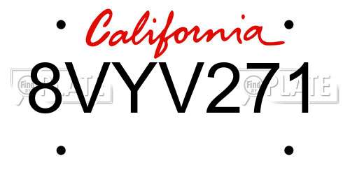 8VYV271 California License Plate