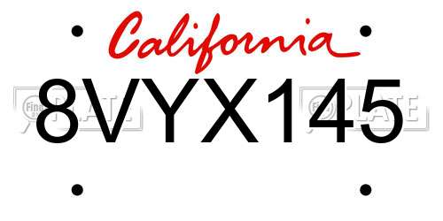 8VYX145 California License Plate