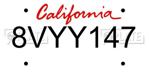 8VYY147 California License Plate