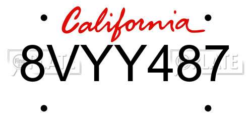 8VYY487 California License Plate