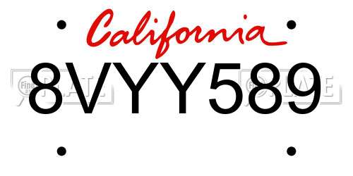 8VYY589 California License Plate