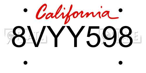 8VYY598 California License Plate
