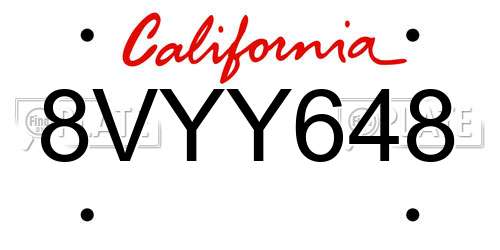 8VYY648 California License Plate