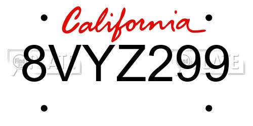 8VYZ299 California License Plate