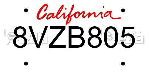 8VZB805 California License Plate