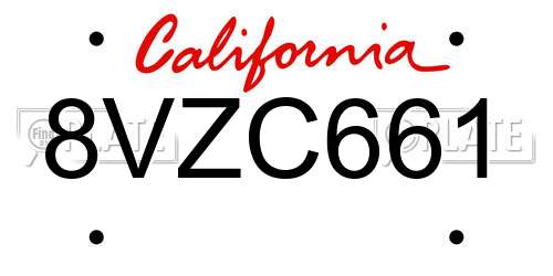 8VZC661 California License Plate