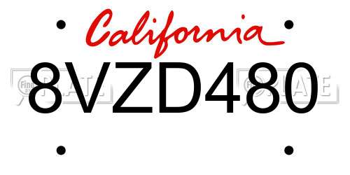 8VZD480 California License Plate