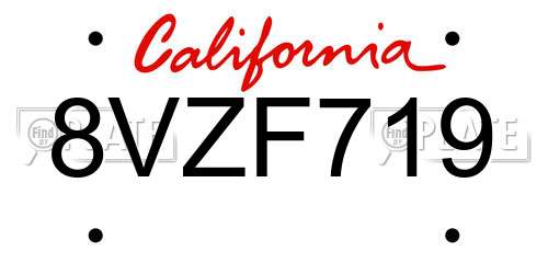 8VZF719 California License Plate