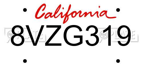 8VZG319 California License Plate