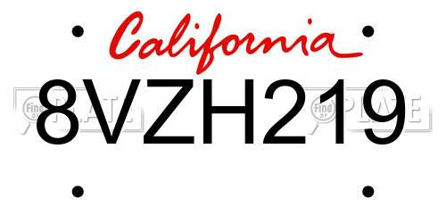 8VZH219 California License Plate
