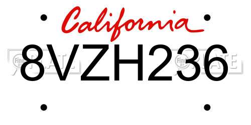 8VZH236 California License Plate
