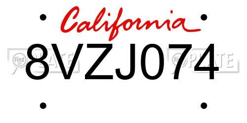 8VZJ074 California License Plate